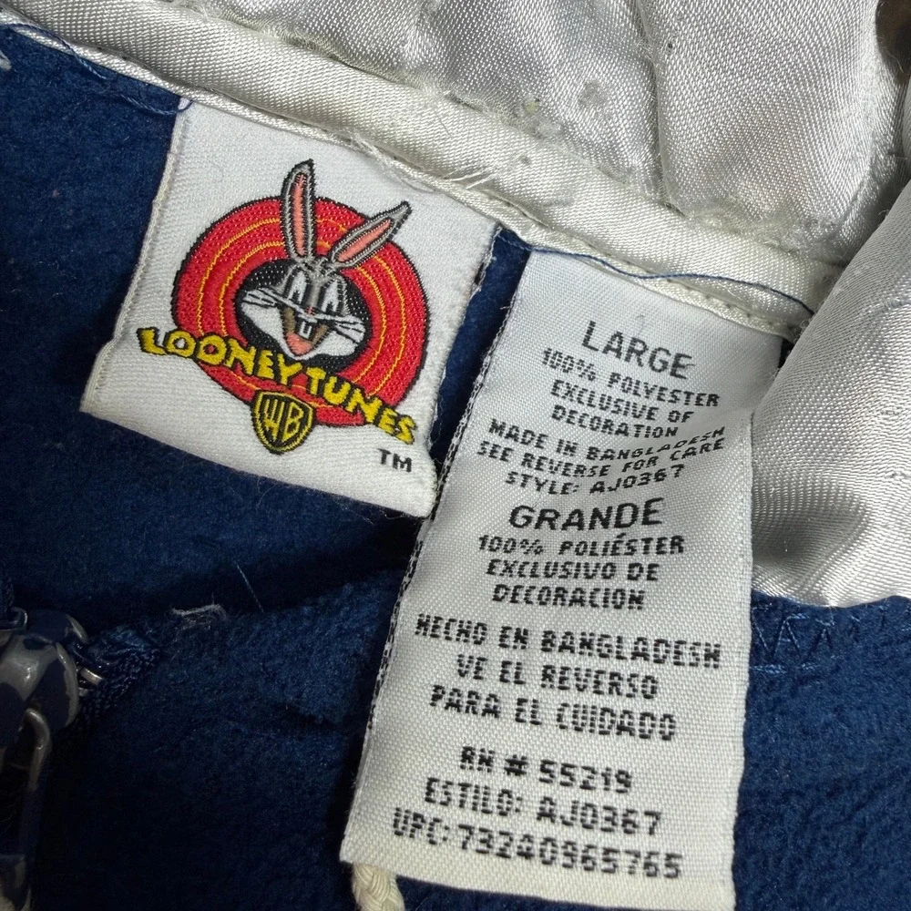 Vintage Looney Tunes Tweety Bird Fleece Zip Up Hoodie Navy Blue Large Y2K - Picture 6 of 7